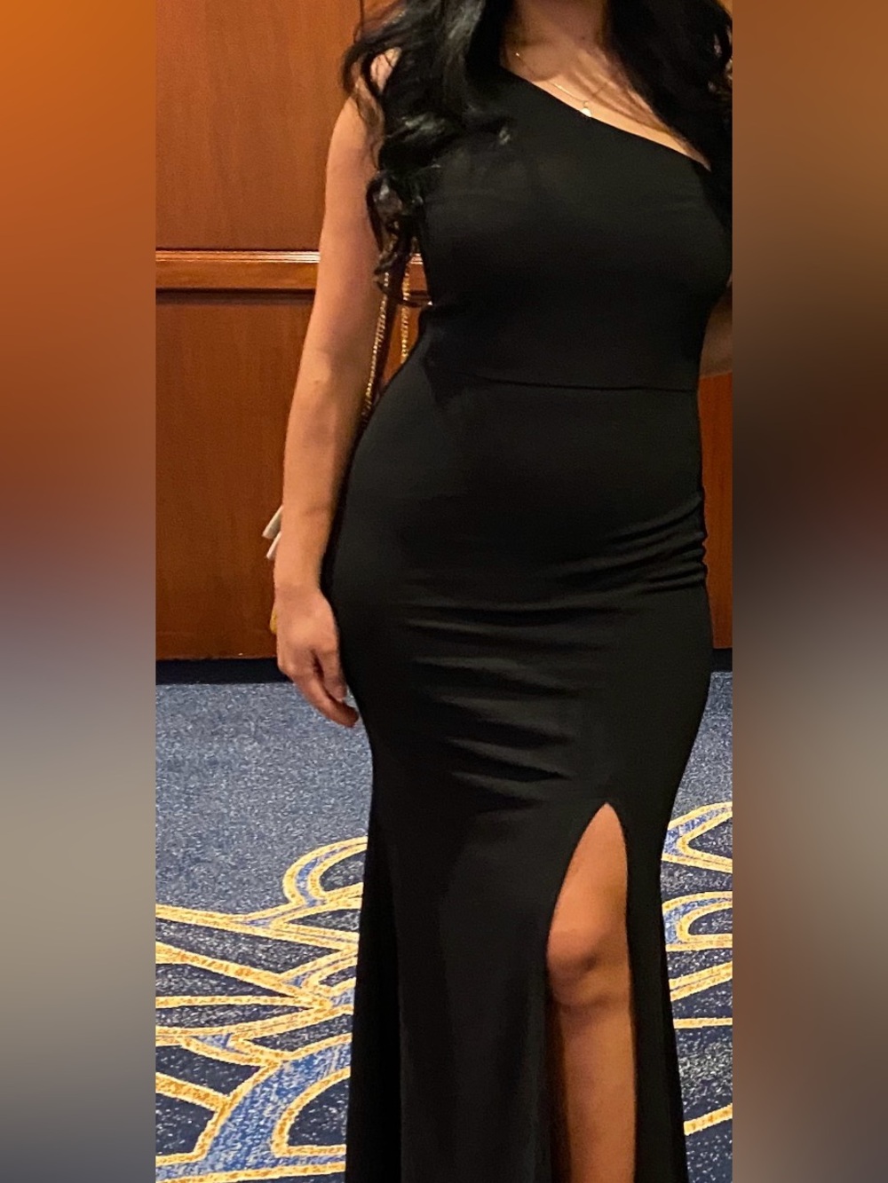 One-Shoulder Black Evening Gown with Thigh Slit